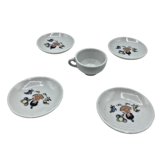 MCM Mini Cup Saucers Little Girl Balloons Birds Mid Century Modern Japan Kuwaii - Picture 5 of 13